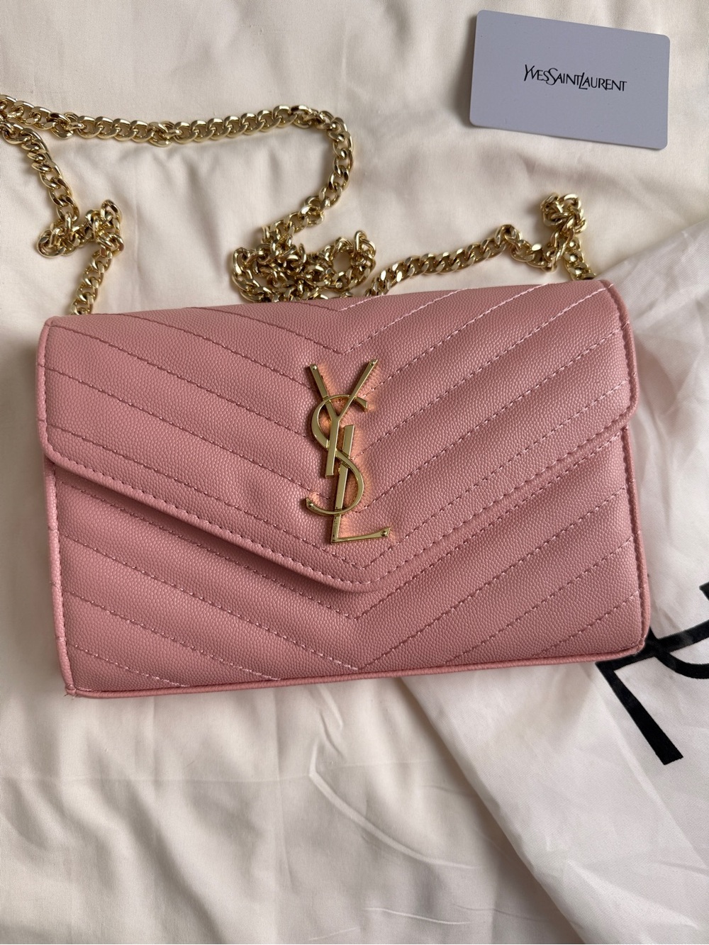 Saint Laurent Pink Quilted Leather Chain Crossbody
